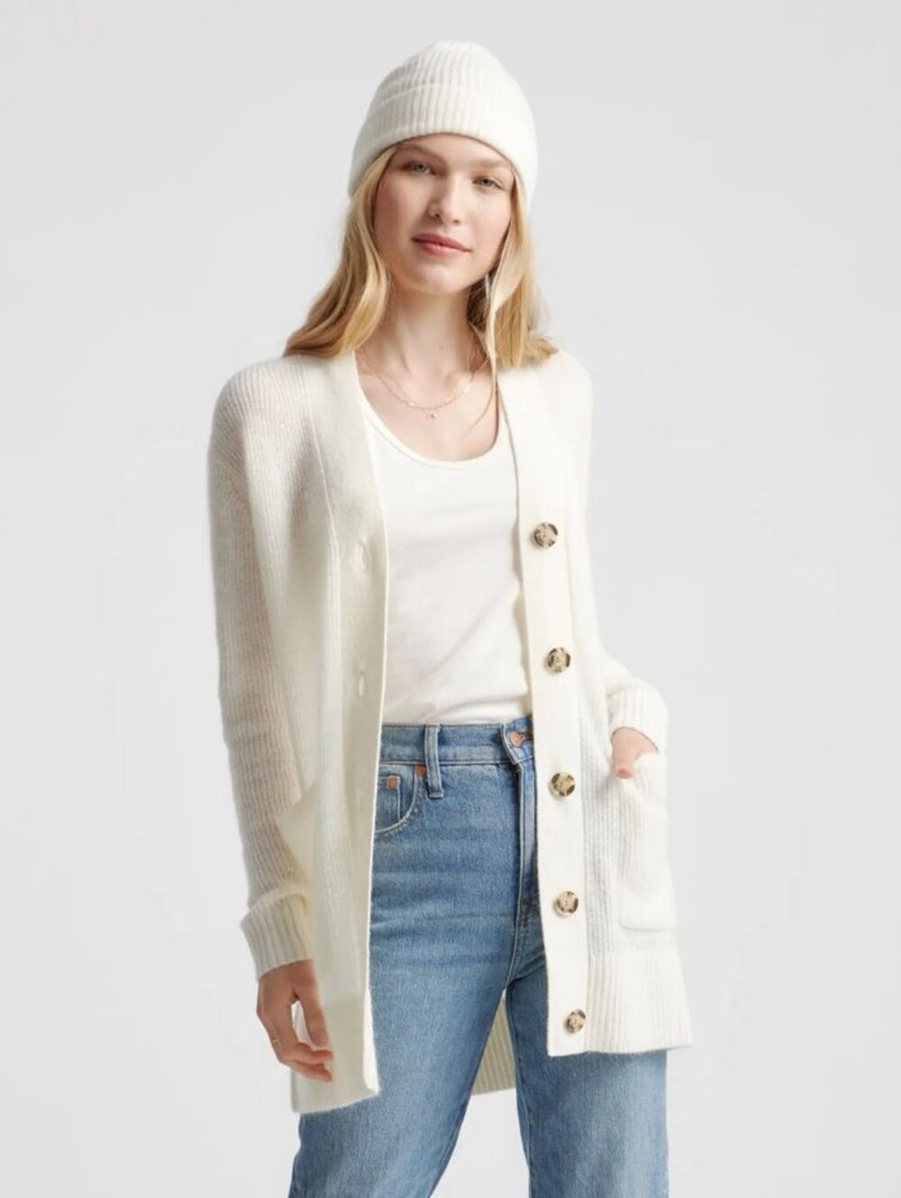 Quince Alpaca Wool Oversized Cardigan Sweater Cream Knit Pockets Size L Capsule